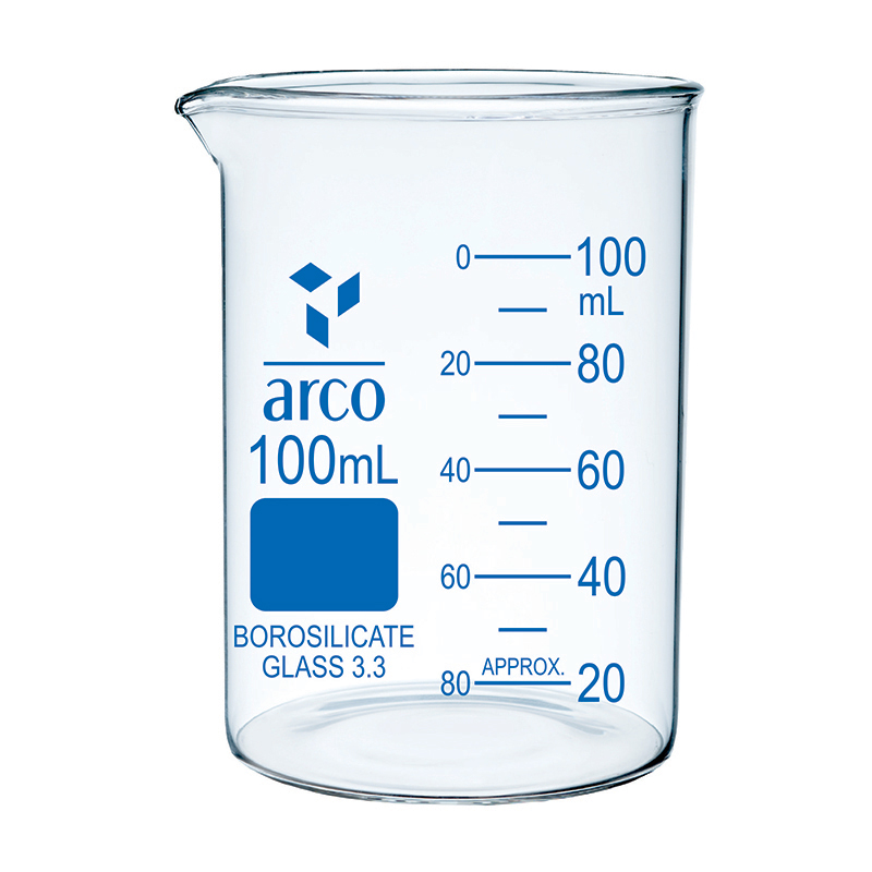 Bécher bas avec bec verseur 100 ml en verre borosilicaté