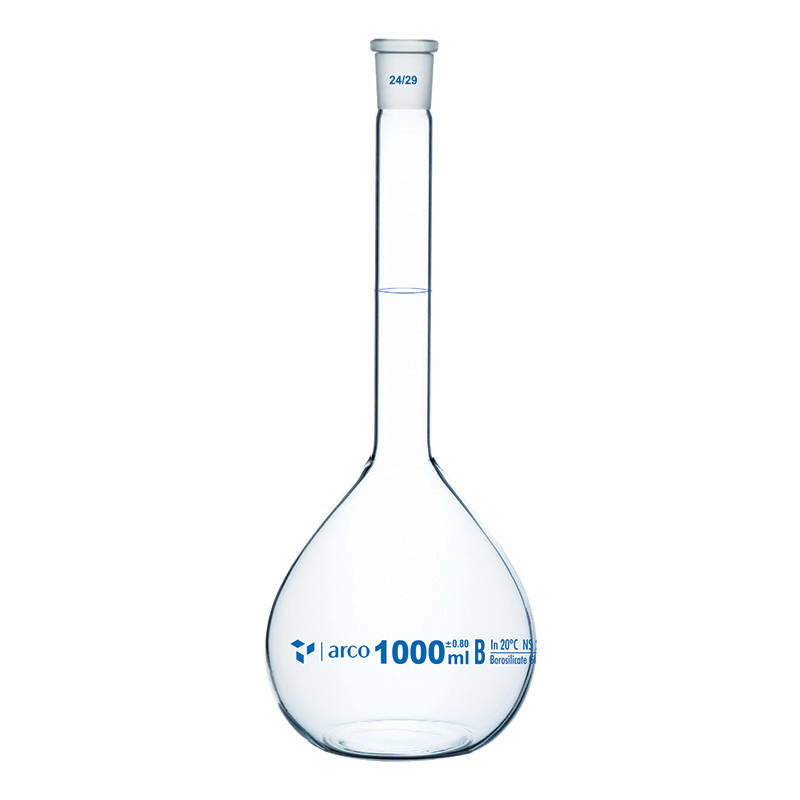 Fiole jaugée classe B 1000 ml verre borosilicaté bouchon plastique